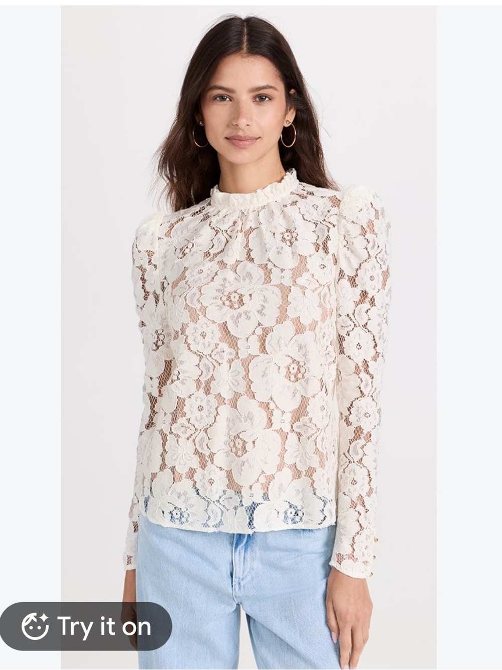 WAYF Emma puff sleeve lace top size medium